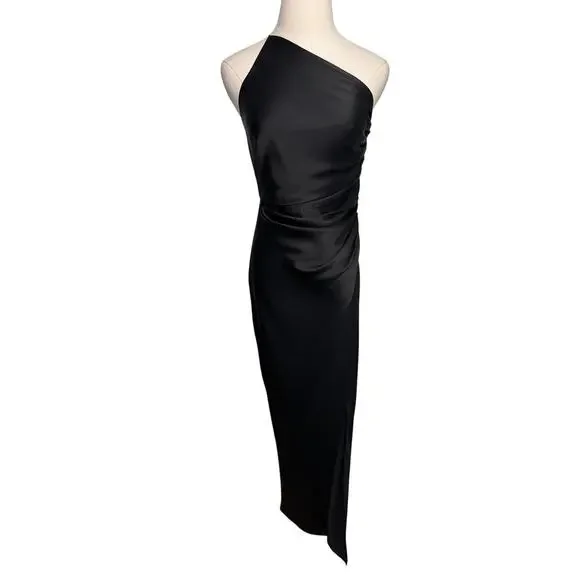The Sei 100% silk one shoulder high slit evening formal dress black size 2 - Picture 10 of 10